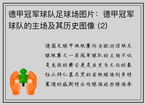 德甲冠军球队足球场图片：德甲冠军球队的主场及其历史图像 (2)