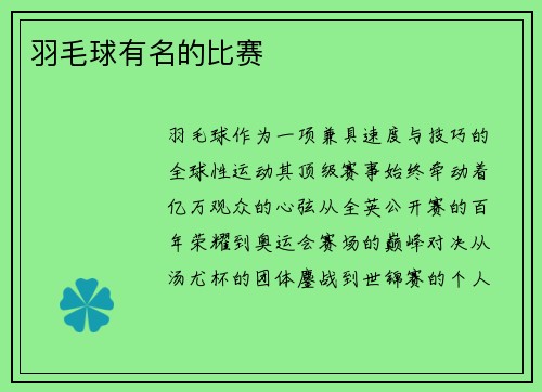 羽毛球有名的比赛