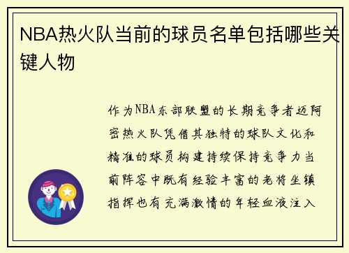NBA热火队当前的球员名单包括哪些关键人物