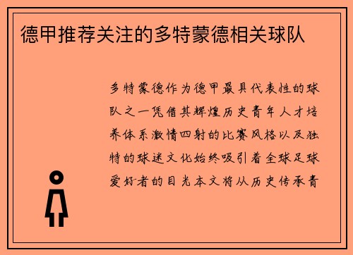 德甲推荐关注的多特蒙德相关球队